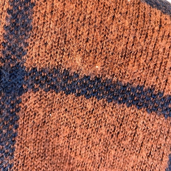 American Eagle Plaid Wool Blend Open Cardigan Sweater Pockets Brown Navy Blue - Picture 7 of 9